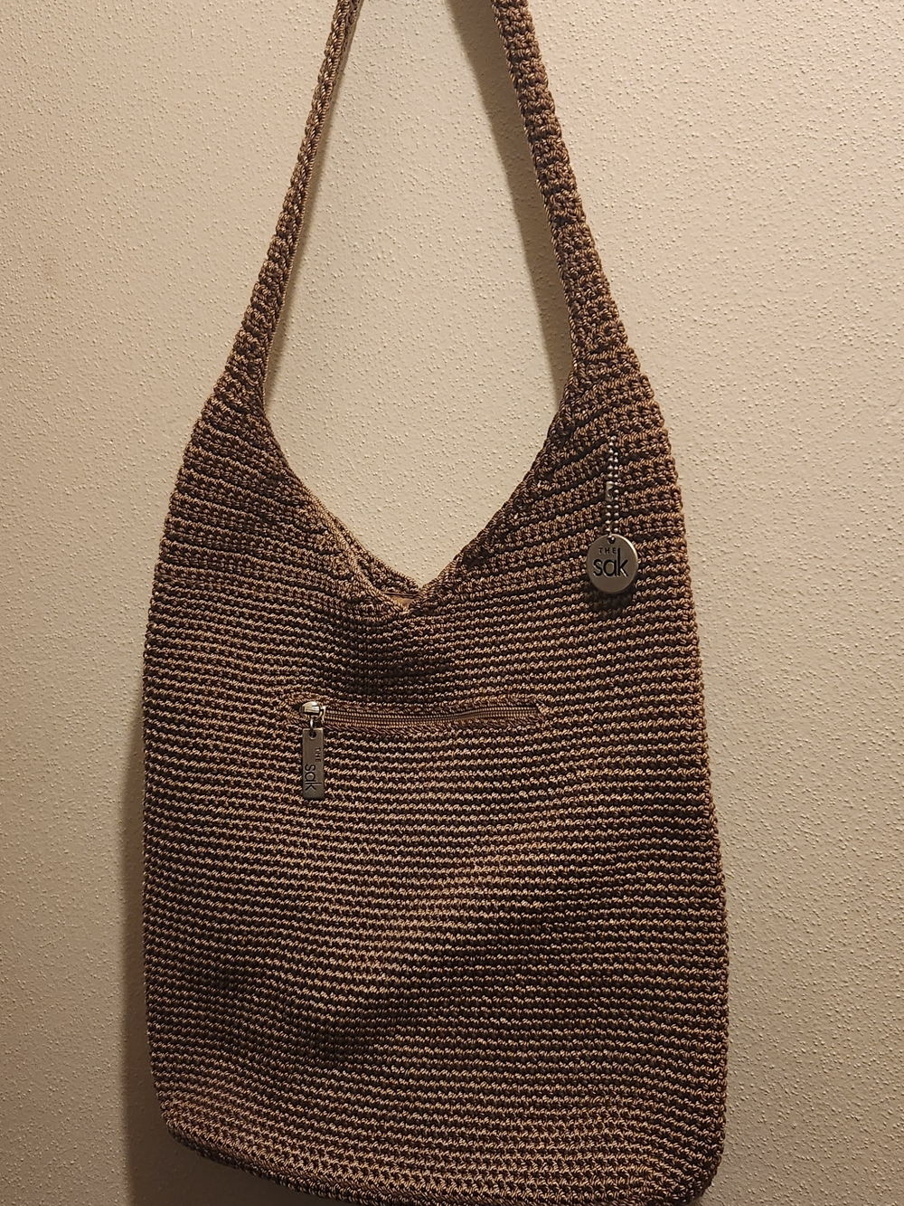 The Sak Brown Crochet Shoulder Hobo